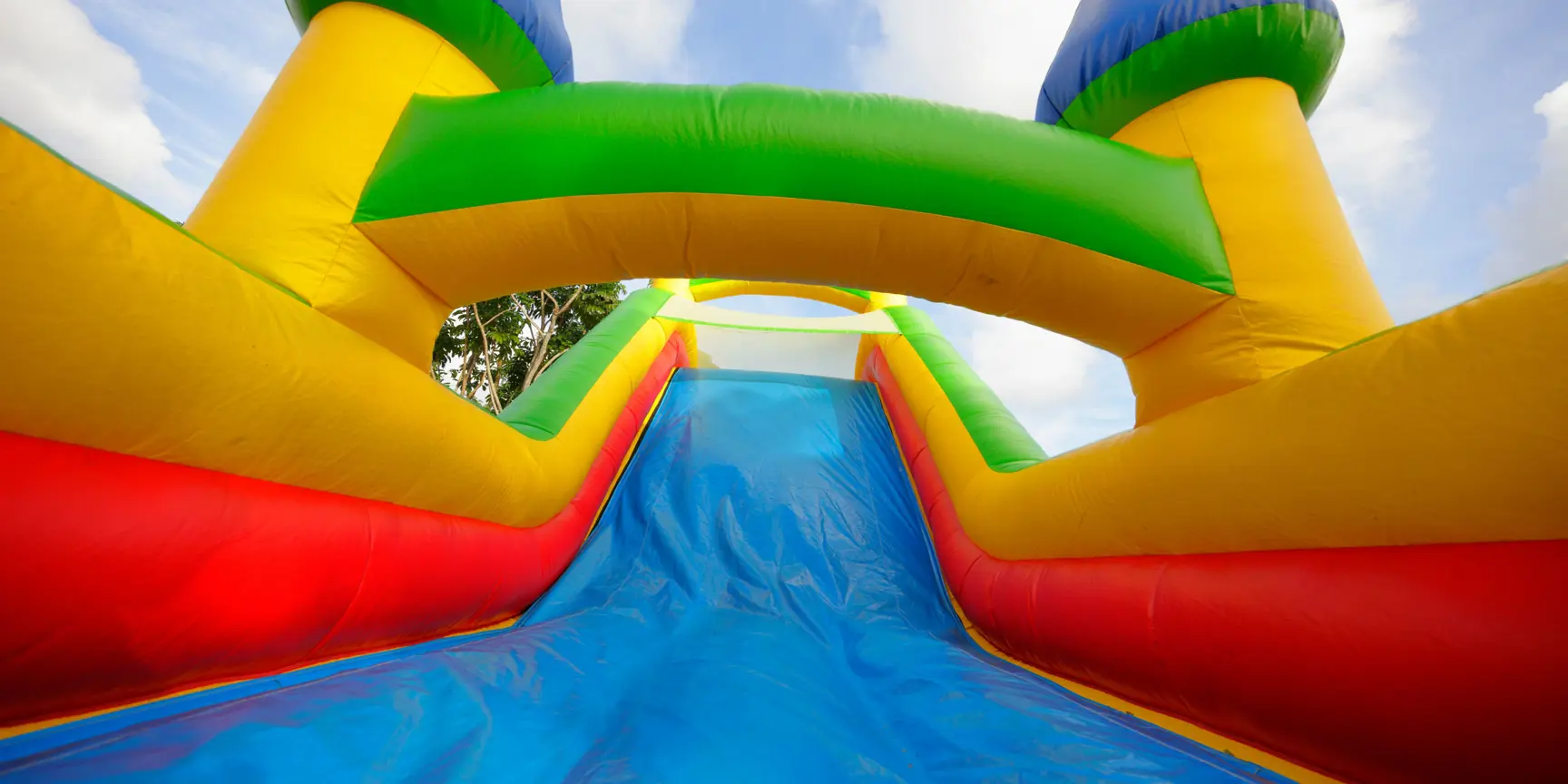 "Colorful inflatable bounce house"