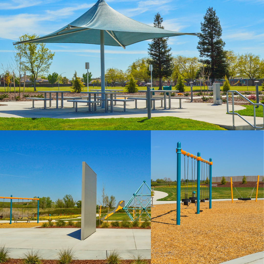 collage of park seating and playground